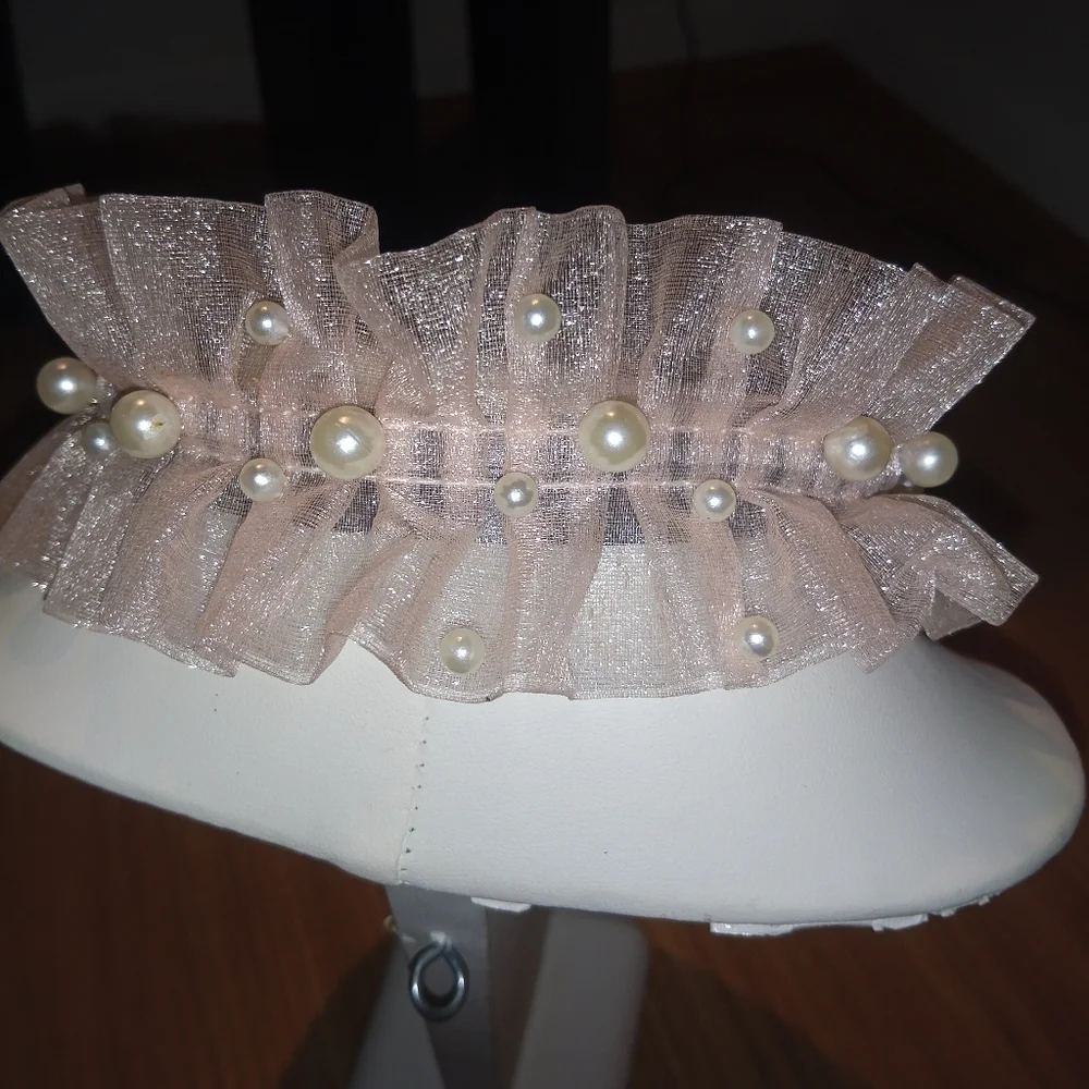 Gorgeous Pink Ruffled Tulle Headband with Faux Pearls | Bridal, Coquette, Fairyc